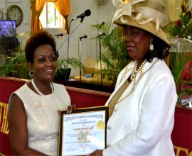 Faith Marshall-Harris was honoured at Mount Zion's Mission Foursquare Barbados Church